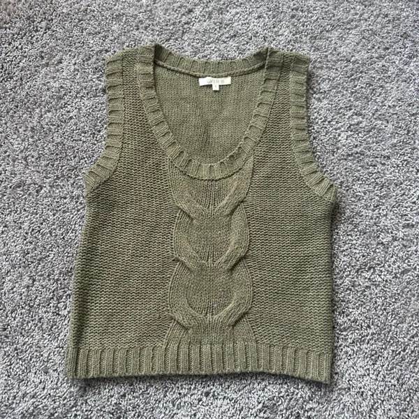 Olive Cable Knit Sweater Vest Green - Image 2