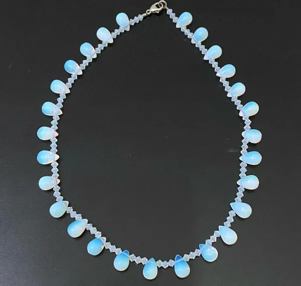 Opalite Teardrop Top Drilled Beaded 18” Necklace W/ Sterling Silver Clasp 32g. - Image 2