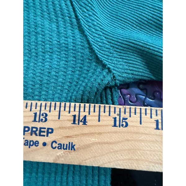 We The Free Free People Teal Green Waffle Knit Thermal Exposed‎ Seam Top Small - Image 5