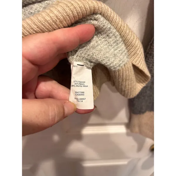 J.Crew Womens Merino Wool Blend‎ Colorblock Waffle Knit Sweater Grey L Academia - Image 5
