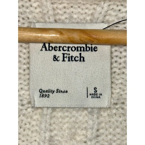 Abercrombie & Fitch Cream Cable Knit Button Front V-Neck Cardigan Sweater Size S - Image 3