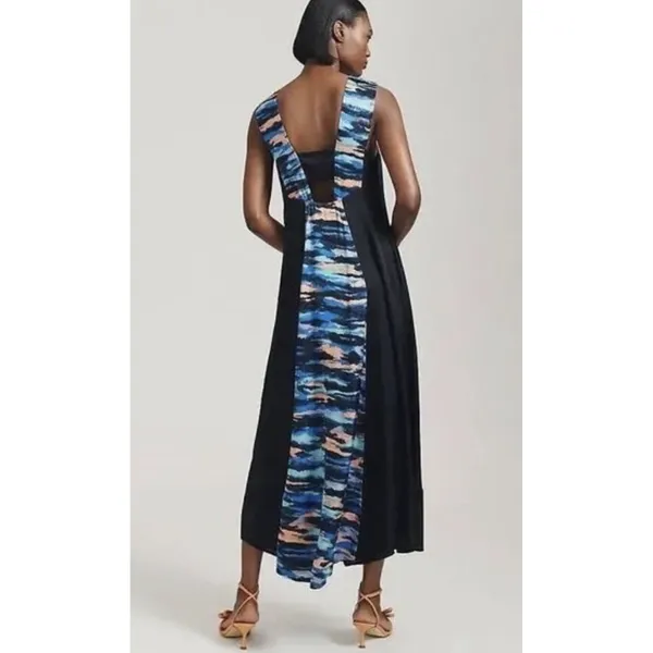 Maeve Anthropologie Tie Dye Watercolor‎ Black Blue Maxi Artsy Tank Flowy Dress - Image 2