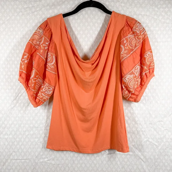 Free People‎ Orange Rock With It Embroidered Puff Sleeve Top - Image 2