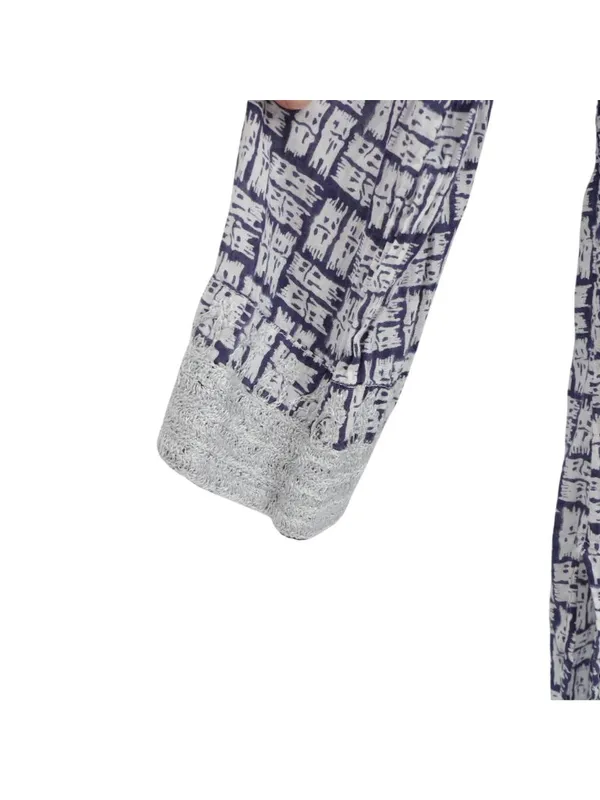 Roberta Roller Rabbit Tunic Top Blue White Print Silver Embroidered V-neck M - Image 3