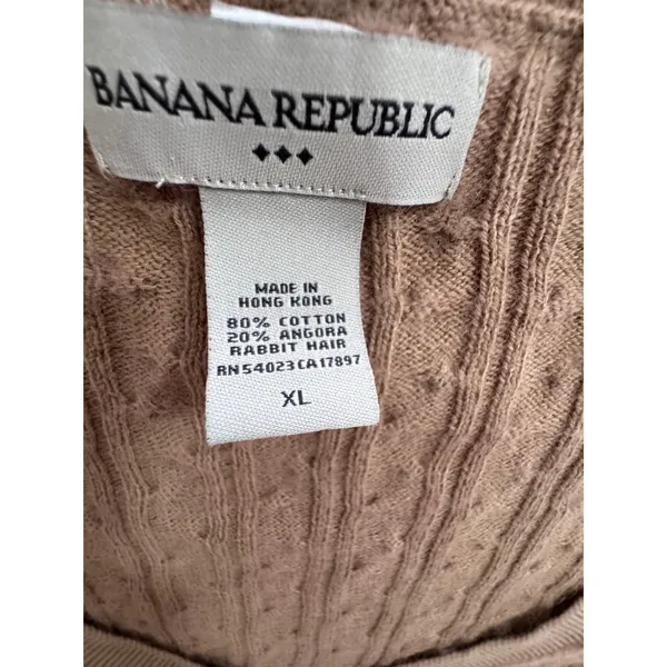 Banana Republic Camel Brown Cable Knit V-Neck Angora Cotton Sweater XL RN54023 - Image 5