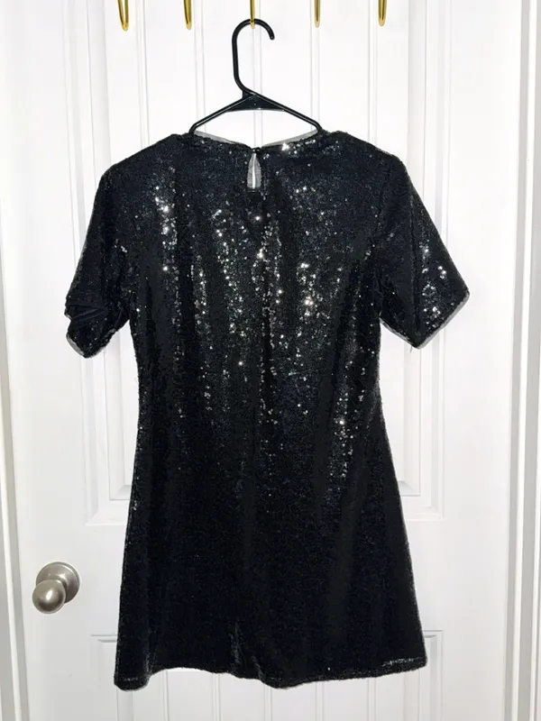 In the Beginning Black Sequin Short Sleeve Mini Dress by - Image 3