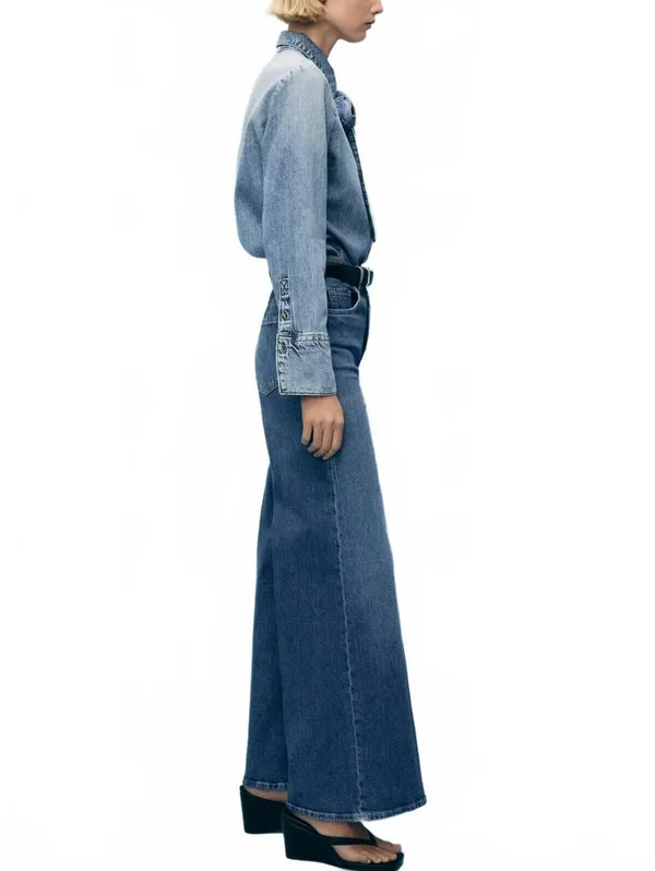 Mango High-Waisted WideLeg Jeans NWT Elise Medium Blue Size 14 (EUR 46) - Image 7