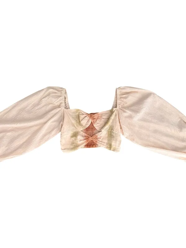Jens Pirate Booty Tie Dye Double Twist Long Balloon Sleeve Gauze Crop Top Small - Image 7