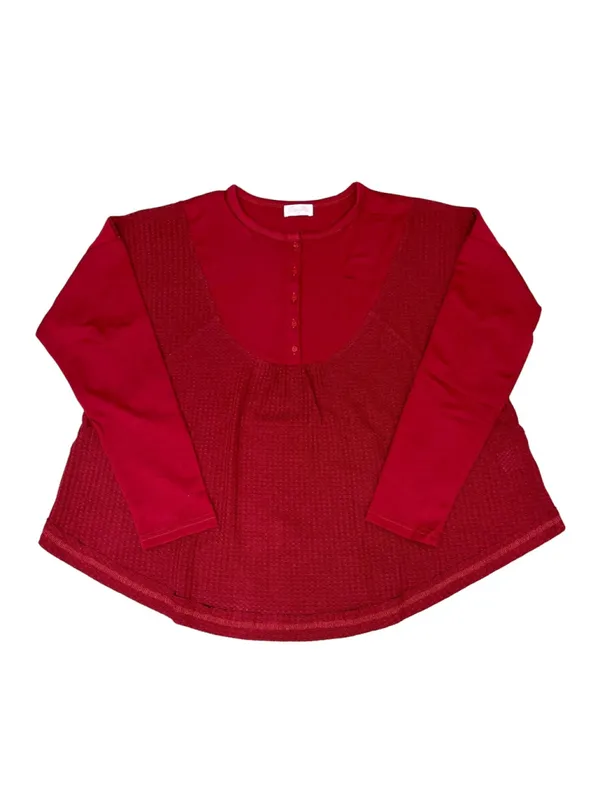 Pink Lily "Take the Leap" Henley Waffle Knit Blouse Size S Cranberry NWT - Image 2