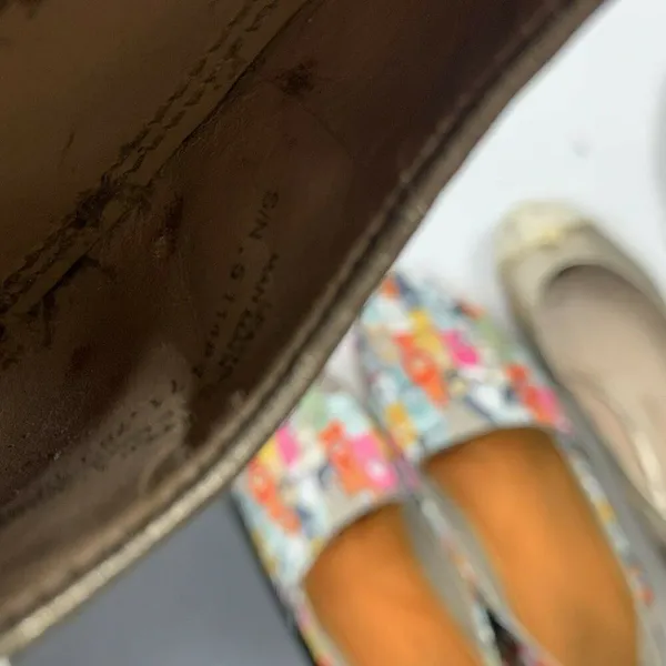 Tory Burch Size 9 Bar Logo Ballet Flat Champagne Natural Odyssey Karajah‎ Print - Image 3