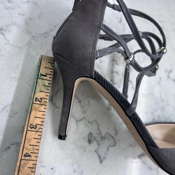 White House Black Market Grey Suede Strappy Pointed Toe Stiletto Heels Pumps - Image 11