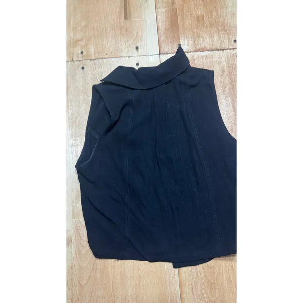 Kylie Paige Black Linen Blend Button‎ Down Collared Vest Top Womens Small - Image 4