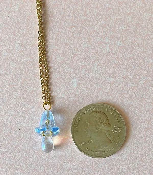 Handmade quality Czech glass bead & German acrylic flower bead cute fairy cottage style necklace💐🩵 - Image 8