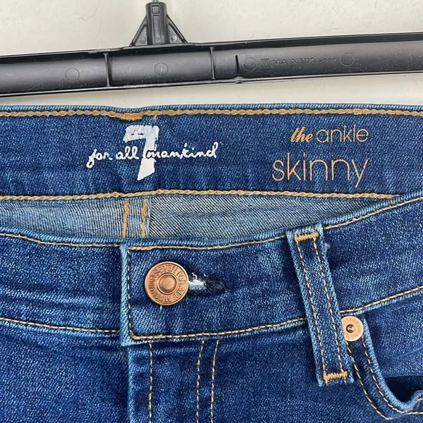 7 For All Mankind Blue The Ankle Skinny Jeans with Distressed Detail size 31 - Image 4