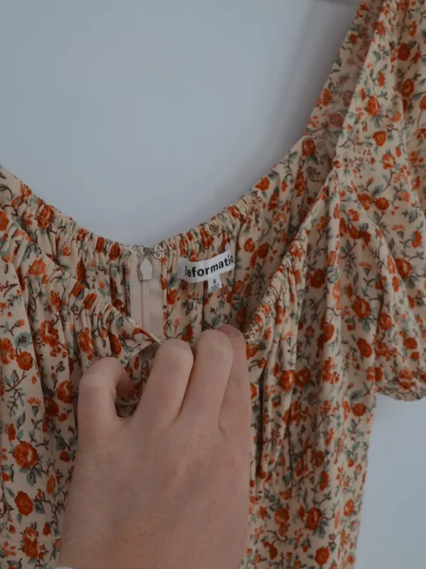 Reformation Teyana Dress Size 8 Floral Print Pink Orange Cream - Image 4