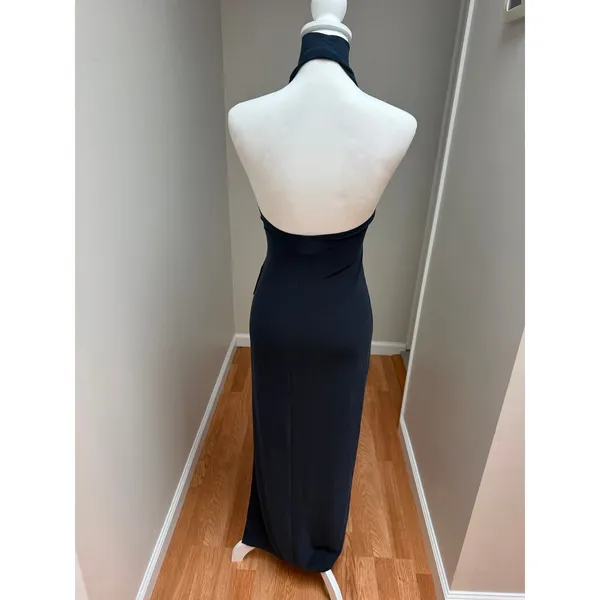 NEW Norma Kamali Halter Turtle Side Slit Gown Pewter Size XS - Image 6