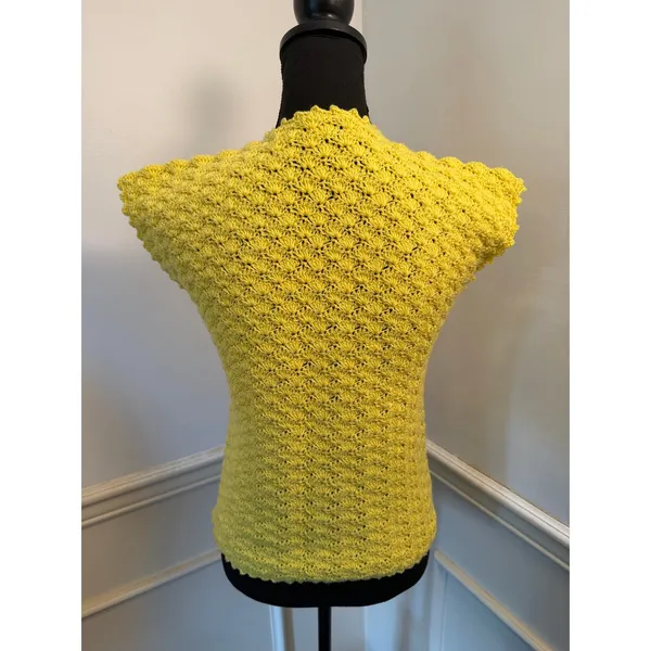 Vintage Style Sunshine Yellow Crochet Shell Stitch Top Handmade Retro Cottage - Image 4
