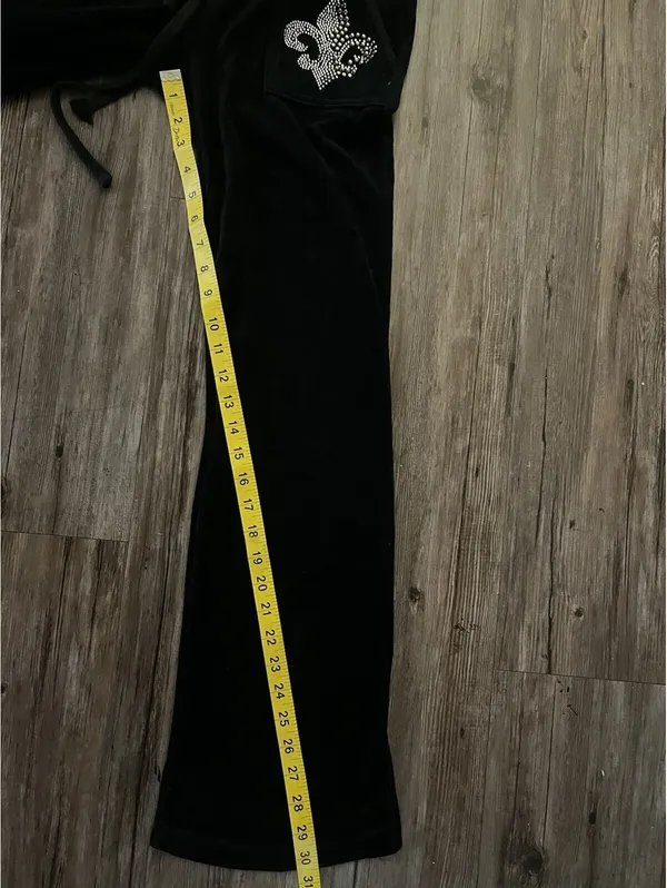 Y2K Pegasus Black Velour Flared Fleur-De-Lis Track Pants S - Image 4