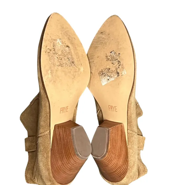 Frye‎ Reina Ankle Boots 10 Cognac Suede Western Ankle Zip Stacked Heel Booties - Image 13