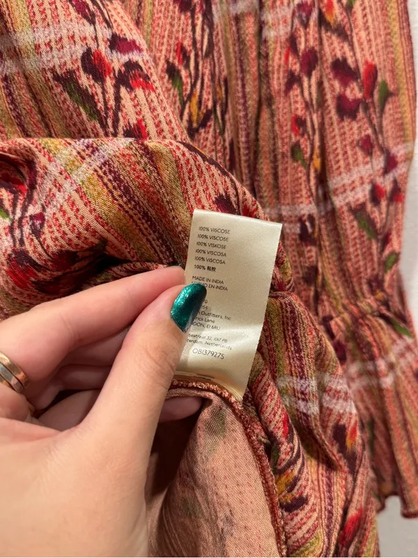 Free People Jackie Mini Dress M Rust Floral Plaid Boho NWOT - Image 13