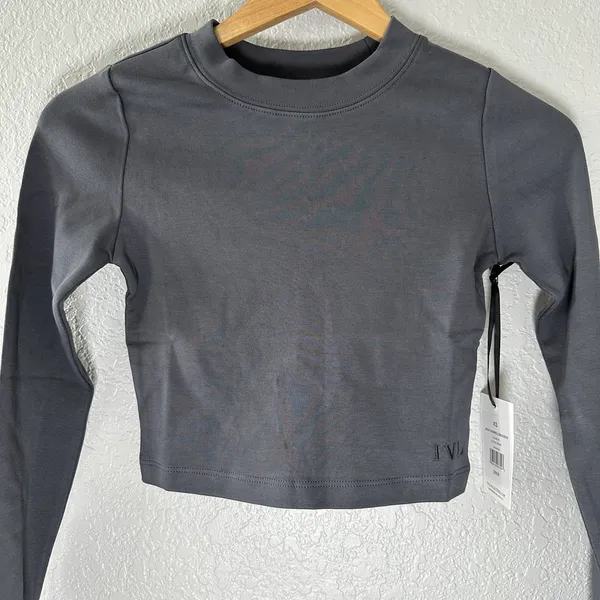 NWT IVL Collective Cotton Jersey Cropped Top‎ Women's Gray XS Athletic Gym - Image 4