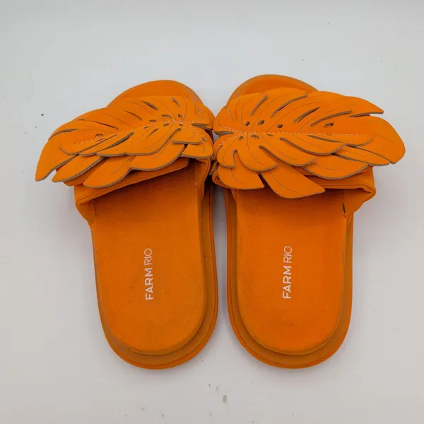 Farm Rio Orange Monstera Leaf Leather Platform Slide Sandals Womens‎ US 8 EU 39 - Image 6