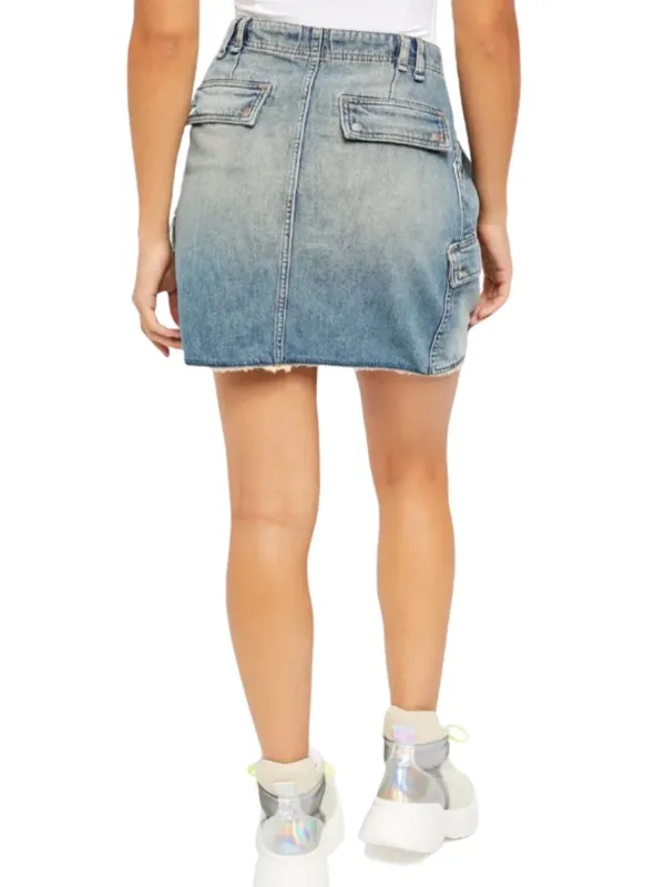Free people Icon Wash‎ Cargo Denim Mini Skirt Zip Pocket Utility Size 27 - Image 2