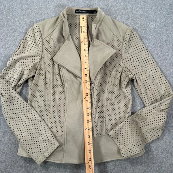 Iris Setlakwe Perforated Suede Moto Jacket Zip Up Women's 8 Beige Long Sleeve - Image 6