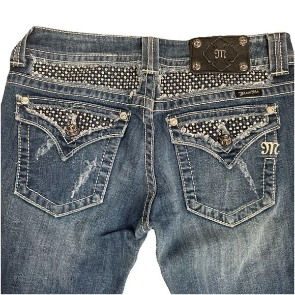 Miss Me Womens Straight‎ Leg Embellished Rhinestone Denim Distressed Jeans Sz 29 - Image 2
