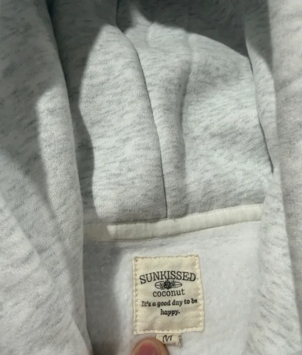 Sunkissed Coconut Light Grey Hoodie with Pink Bow Embroidery - Image 2