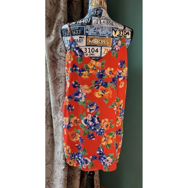 Lulus‎ V-Neck Sleeveless Red Floral Print Mini Dress XL Made in USA - Image 4