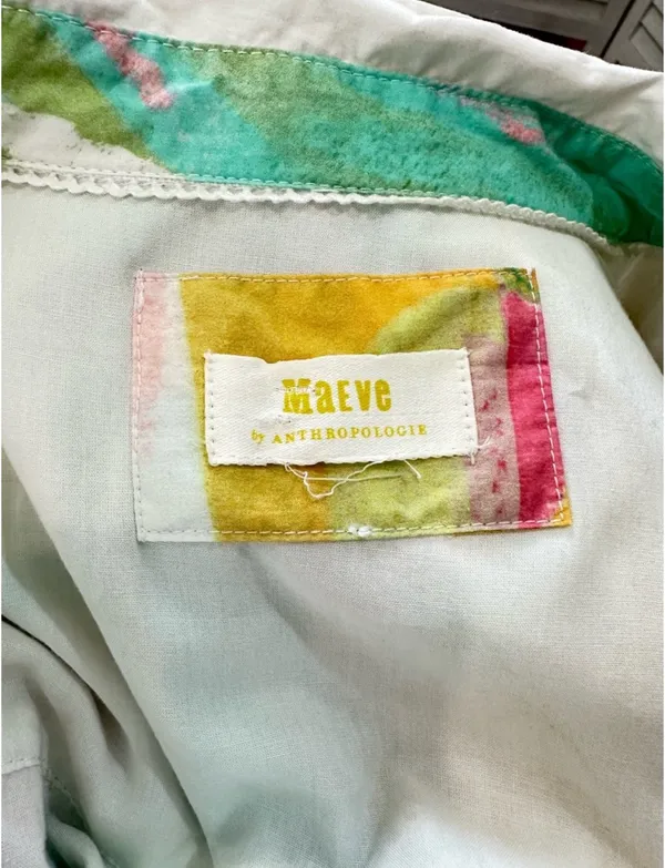 Maeve Sleeveless White Button-Front Dress with Multicolor Watercolor Print size Large - Image 3