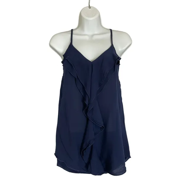 Macy & Taylor Tank Top Ruffle Sleeveless‎ Navy Blue Spaghetti Straps Size Small - Image 2