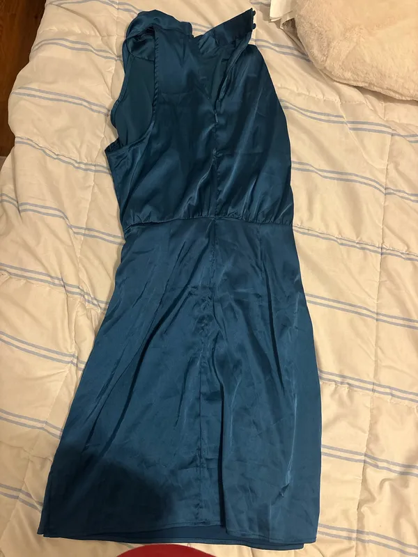 Navy blue satin mini dress - Image 2