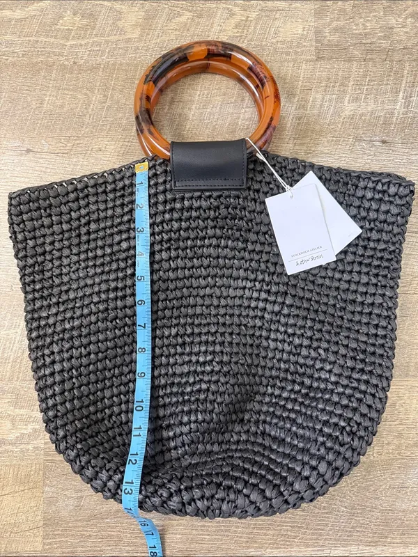 NWT & Other Stories Black Woven Tote Bag with Tortoiseshell Handle - Image 2