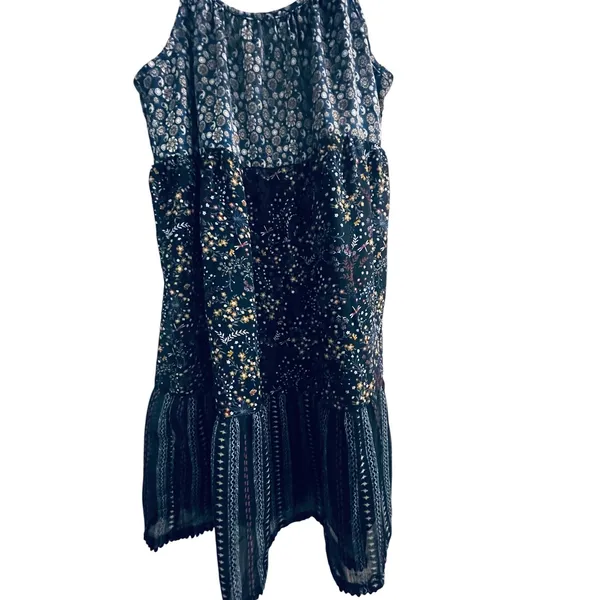 Mo:Vint New York Navy Blue Floral Mixed Print Tiered Mini‎ Dress Womens Medium - Image 4