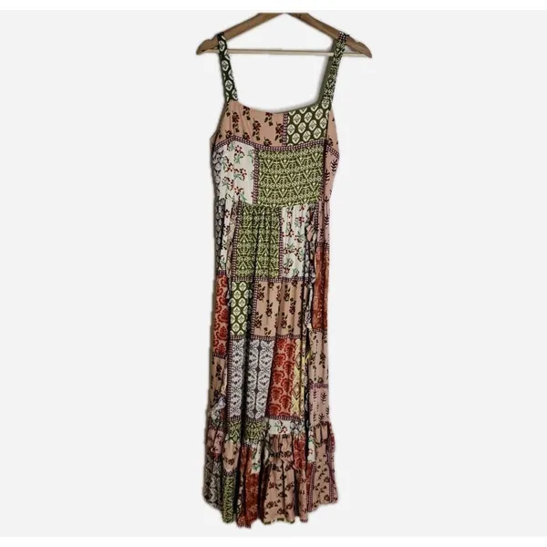 Anthropologie ATL The Label Dress Gypsiana ruffle ladies M Pink Boho Patchwork Maxi Rayon - Image 3
