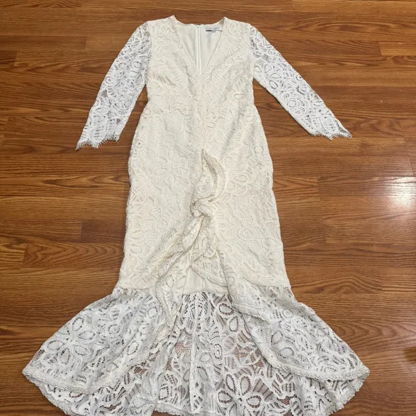 ALEXIS Nadege Lace Midi Mermaid Dress Off White Bridal Women Elegant size small - Image 11