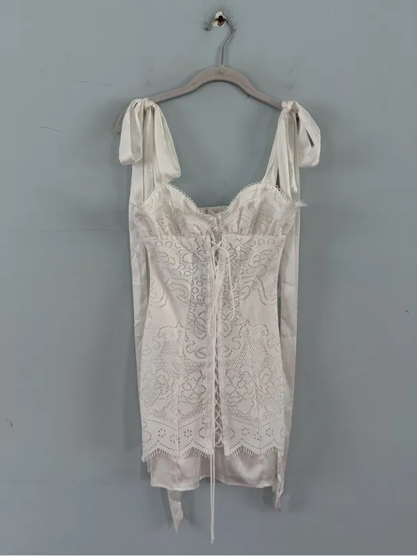 NWT For Love & Lemons Zahra White Lace Mini Dress - Image 5