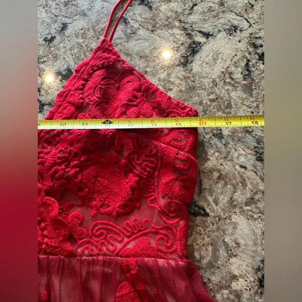 Red Lace Dress AUDINE Southern Fried Chics Antique Lace Western Boho Prom Sz M - Image 13