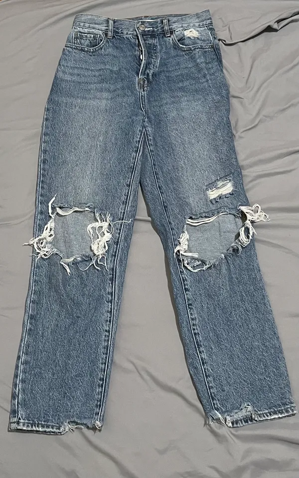 PacSun Eco Medium Blue Distressed High Waisted Straight Leg Jeans - Image 5
