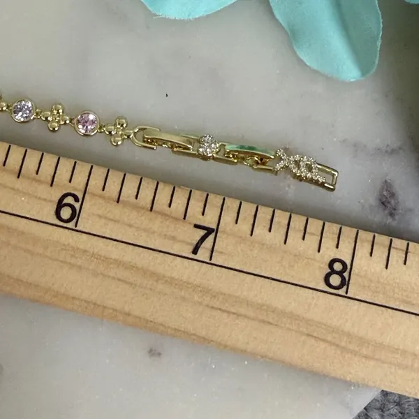 14K Gold Plated XP Tennis Bracelet Floral XO Pink Purple Yellow 7.75in - Image 3