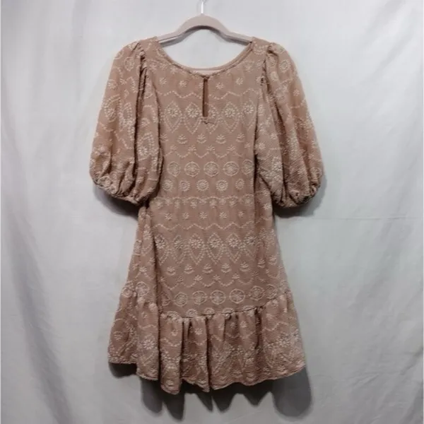 BLU PEPPER Soft Pink Embroidered Eyelet Mini Dress Small Coquette Cottagecore - Image 6