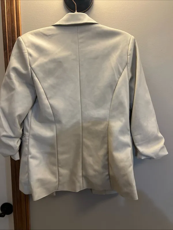 bagatelle Cream Vegan Leather Blazer Jacket - Image 15