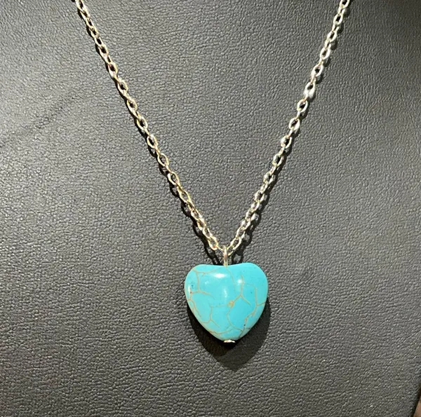 Silver Heart Necklace and Earring Set Blue - Image 6