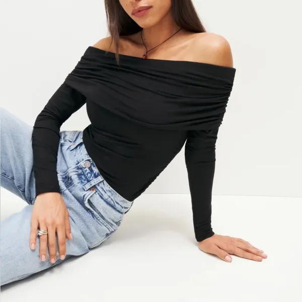 NEW Reformation Florentina Black Draped Off Shoulder Knit Top Women’s Size Large - Image 2