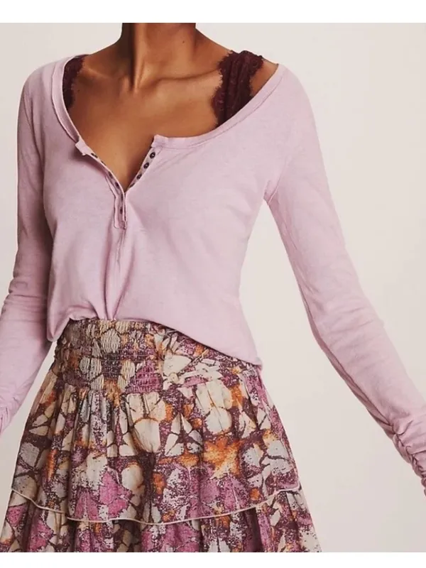 Anthropologie Pilcro Dusty Pink Long Sleeve Henley Top - Image 2