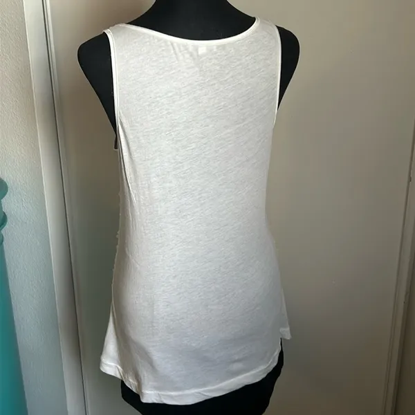 Express Dressy Women’s Ivory Translucent Sequin Long Scoop Neck Tank Top - Image 5