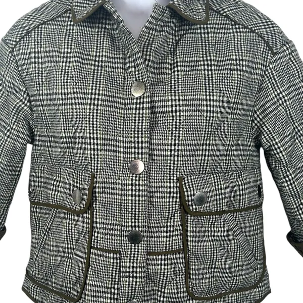 Zara Oversized Plaid Utility Coat Jacket Medium Green Gray Check - Image 4