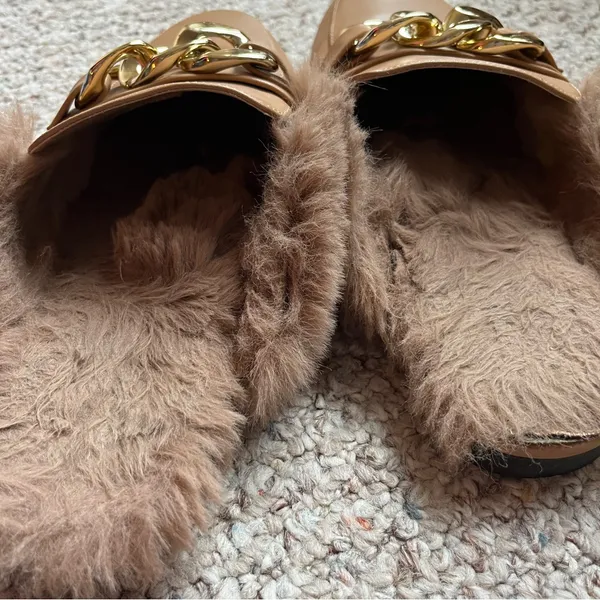 Women’s Faux Fur Brown Mules Backless Flat Loafers Size 9.5 slip on slipper shoe - Image 4